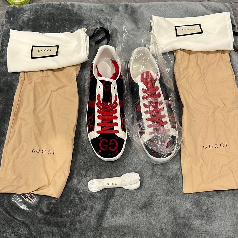 Gucci Wmns Ace GG Terry Cloth 'Blue Red.